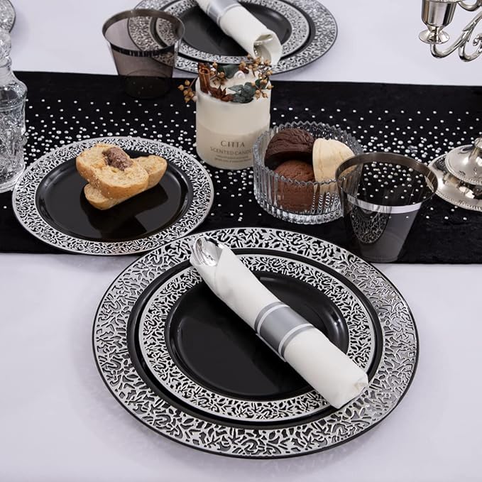 NOCCUR 210PCS Black and Silver Dinnerware Set - Image 5
