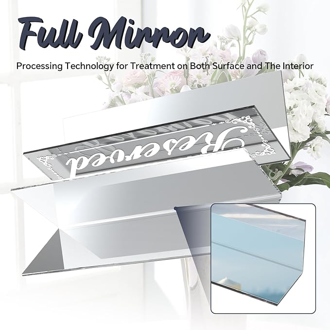 12 Pcs 6" x 2" Silver Reserved Table Signs, Mirrored Double Sided Table Tent - Image 3