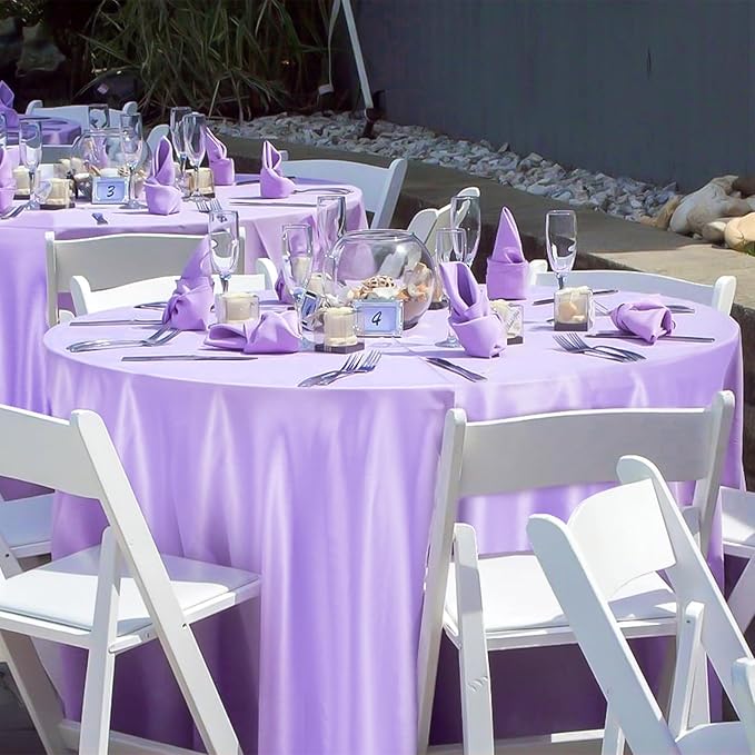 fani 12 Pack 120 Inch Lavender Satin Tablecloth - Image 6