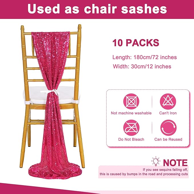Fuchsia Table Runners 10 Pieces 12x72 Inches Sequin Glitter Table Runner - Image 5