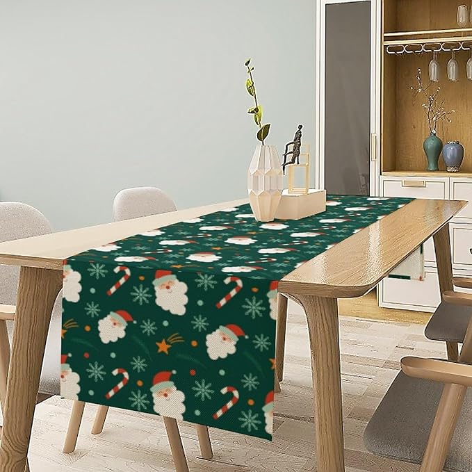 Christmas Table Runner, Seasonal Winter Xmas Holiday Green Table Cloth Kitchen - Image 2