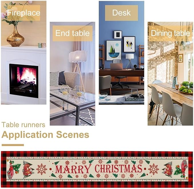 Merry Christmas Table Runner, Winter Xmas Holiday Table Cloth Kitchen Dining - Image 6