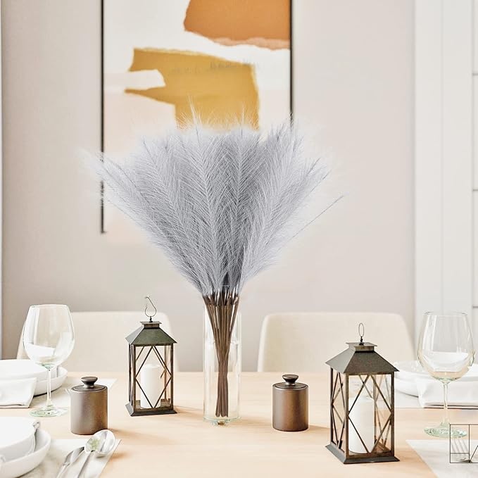 50pcs Faux Pampas Grass Grey, 21.6" Short Artificial Pompous Grass Floral Fake - Image 7