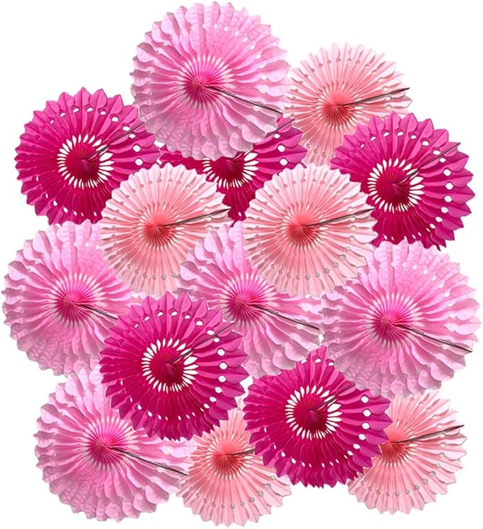 15pcs 10'' 12'' 14'' Paper Fans Decorations Pink Theme Party Decor Round Tissue by Meeom