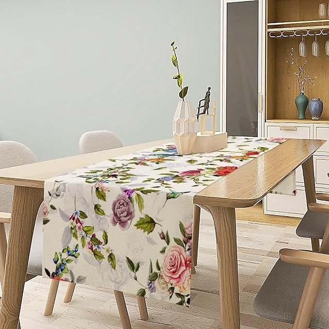 Vintage Bird Flower Table Runner Seasonal Spring Summer Garden Plants Farmhouse - Image 2