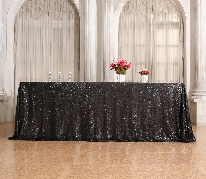 SquarePie Sequin Tablecloth 50 x 72 Inch Black Sparkly Table Cloth - Image 6