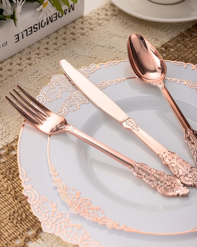 Goodluck 350 Piece Rose Gold Plastic Dinnerware Set - Image 2