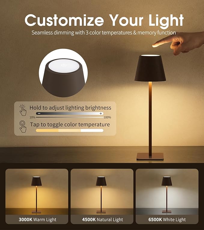UME 3 Pack Cordless Table Lamp, Battery Operated Lamp - Image 3