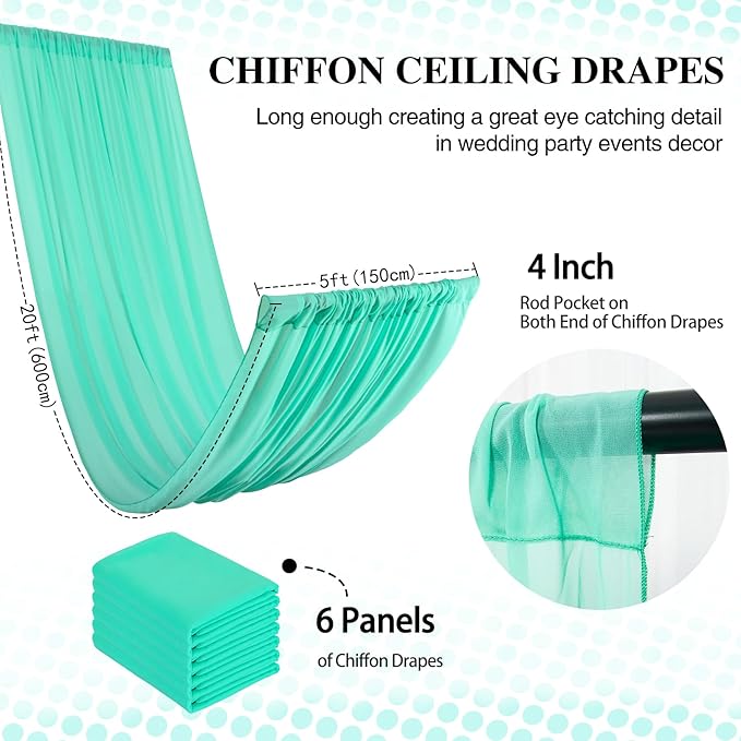 DUOBAO 5FTx20FT Mint Chiffon Ceiling Drapes | Elegant Wedding Backdrop | 6 - Image 2