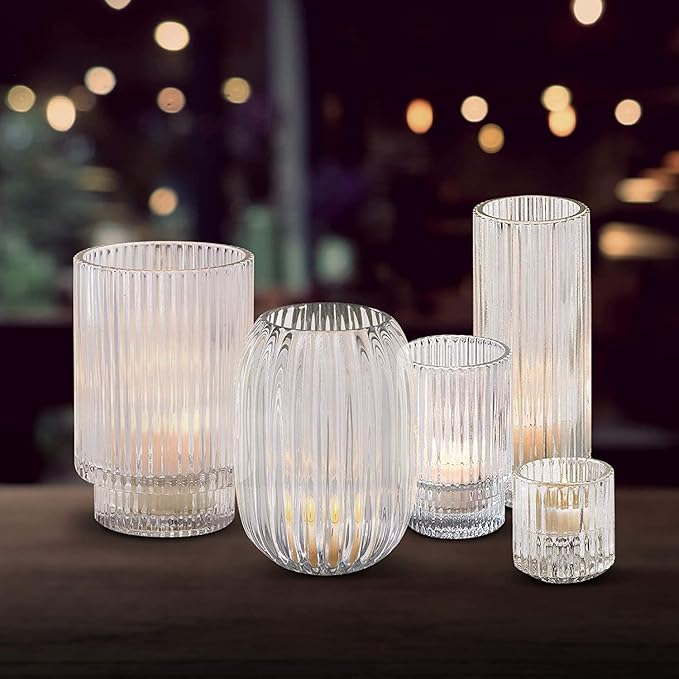 Serene Spaces Living 5in Clear Ribbed Glass Votive Holder, Decorative - Image 4