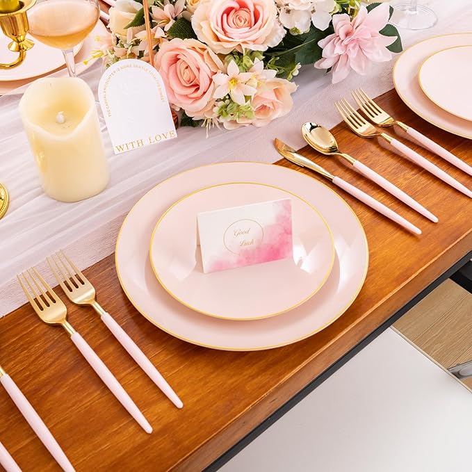 Liacere 150PCS Plastic Plates-Gold Plastic Silverware - Image 7