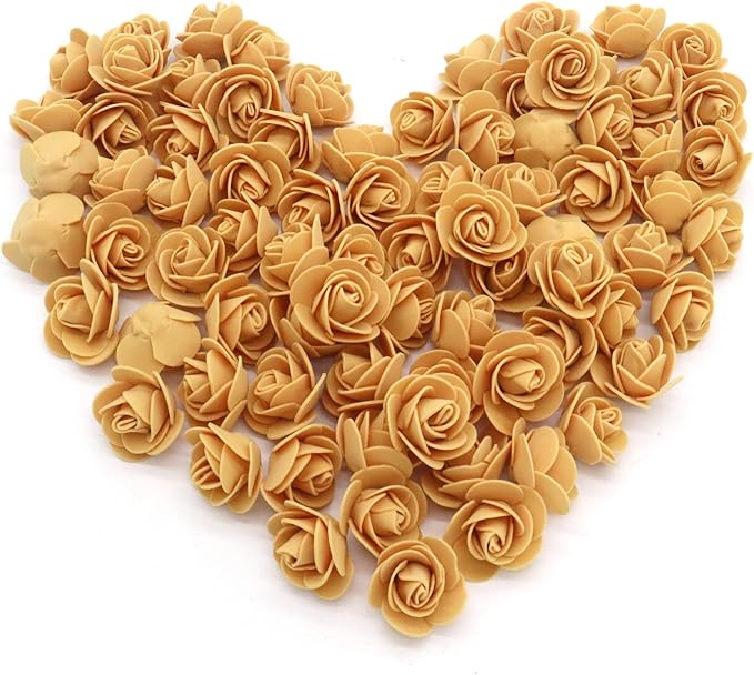 Artificial Flowers 100PCS 3CM Mini Gold Yellow Fake Roses - Image 2