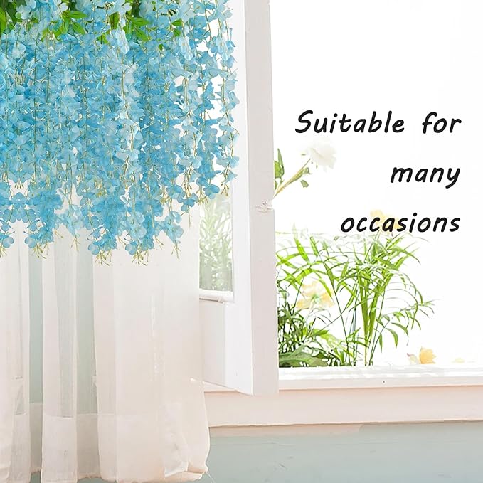 5 Pack Lake Blue Wisteria Hanging Flowers Garland, 3.77 Feet Artificial Flower - Image 5