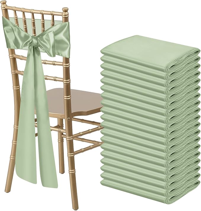 50 PCS Sage Green Satin Chair Sashes Bows Universal Chair Ribbon Ties Back Sash by LooksForwardtoSeeingYou