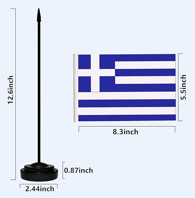 Greece Greek Deluxe Desk Flag Set, Small Mini Miniature Greece Greek Table - Image 3