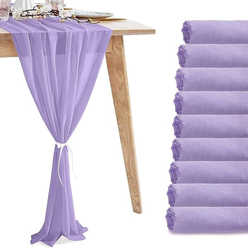 10 Pack 10ft Light Purple Chiffon Table Runners Wedding Table Runner Sheer by VZZNN