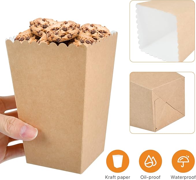 150 Pcs Popcorn Boxes, 22-27 Oz Mini Paper Popcorn Box, Oil-Proof Kraft Paper - Image 3