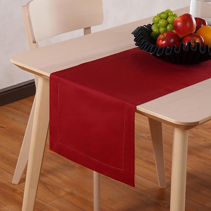 Cotton Linen Table Runner 120 Inches Long – Farmhouse Red Table Runner by HomeEkaa