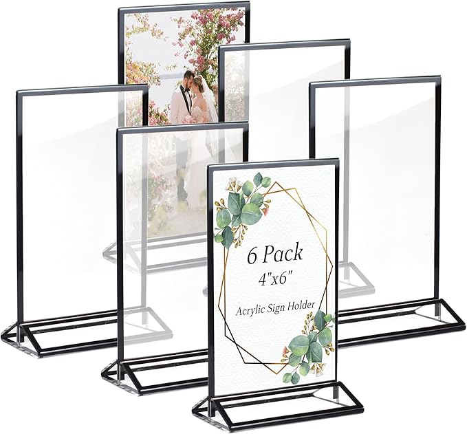 4x6 Picture Frames Acrylic Sign Holder 6 Pack Menu Stands, Double-sided Picture by Pansyling