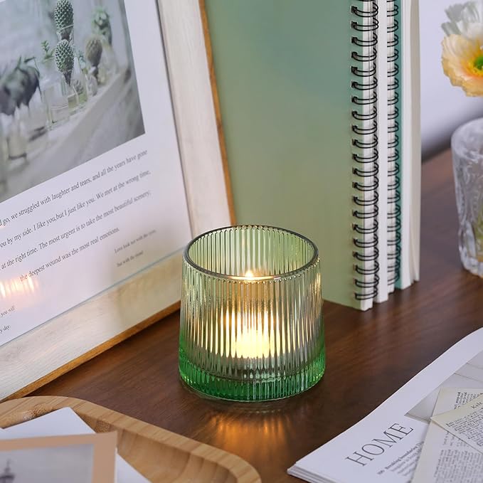 DARJEN Green Ribbed Tealight Votive Candle Holders Set of 10- Votive Candle - Image 5