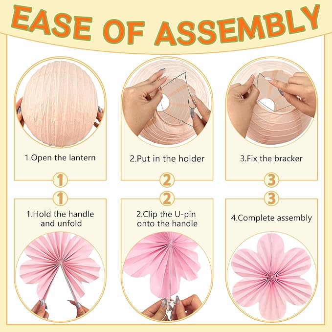 18Pcs Fall Pink and Orange Party Decorations, Hanging Paper Lanterns Flowers - Image 3