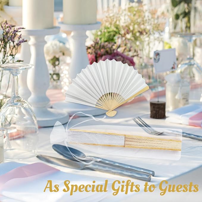 17 Pcs White Paper Fans Bulk, 10 Inch Double-Sided White Wedding Paper Fans - Image 5