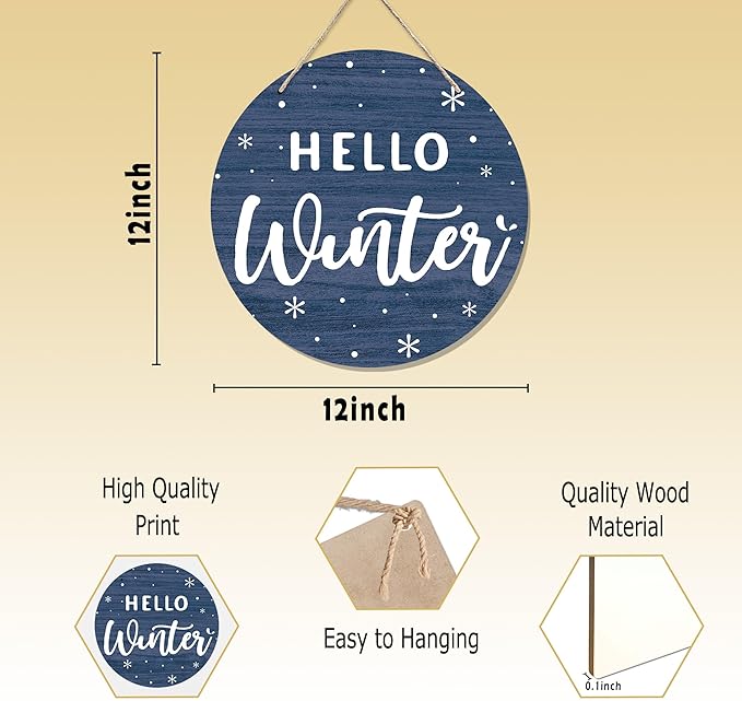 CGBHW Hello Winter Wooden Sign, Winter Wonderland Snowy Christmas Door Decor 12 - Image 7