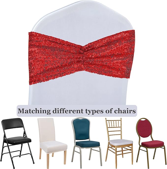 SquarePie Pack of 100 Chair Sashes Sparkly Red Sequin Bands - Image 4
