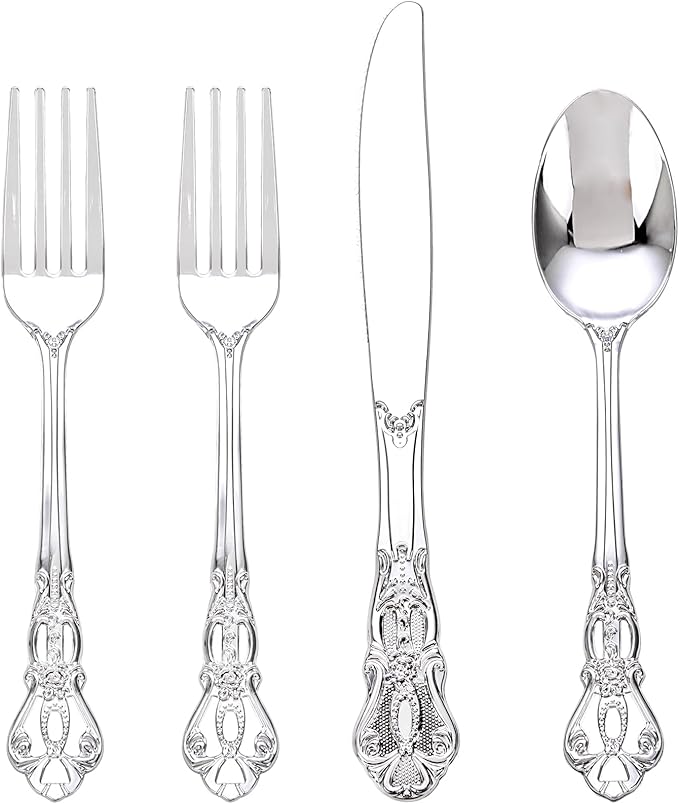 200PCS Silver Plastic Cutlery by Joyido