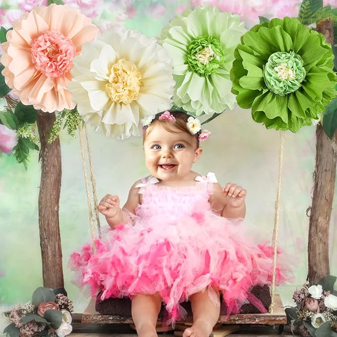 SUNBEAUTY 4 PCS 20" Sage Green Giant Paper Flowers Large Crepe Paper Tissue - Image 7