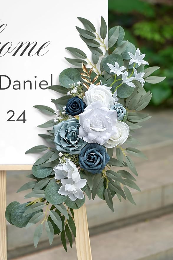Dusty Blue Flower for Wedding Welcome Signs Decorations, Artificial Wedding - Image 5