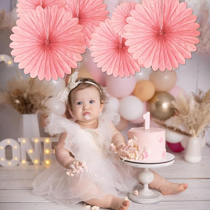 20 Pcs Light Pink Hanging Paper Fan, Round Paper Fans Decorations Set - Image 6