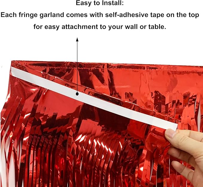 Thick 10 Feet by 15 Inch Red Foil Fringe Garland - Image 5