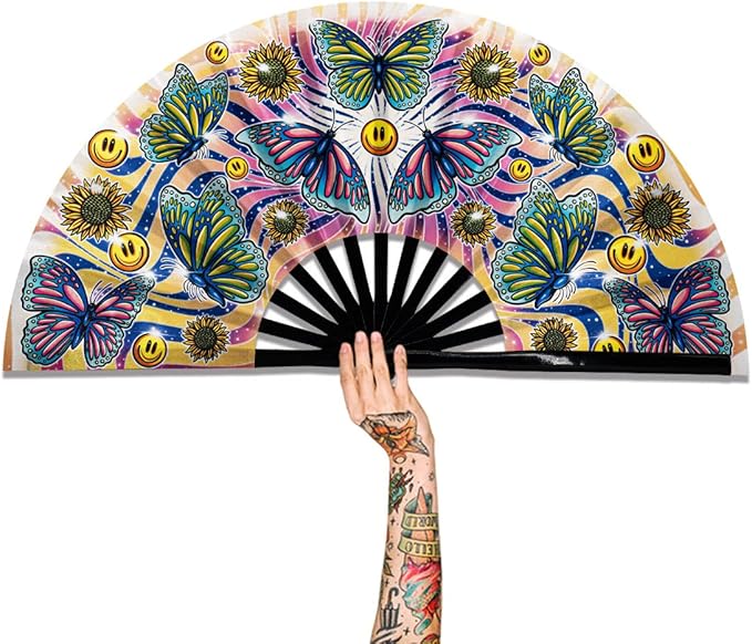 13" Large Rave Fan Bamboo, Folding Clack Hand Fans Foldable by Raveahem