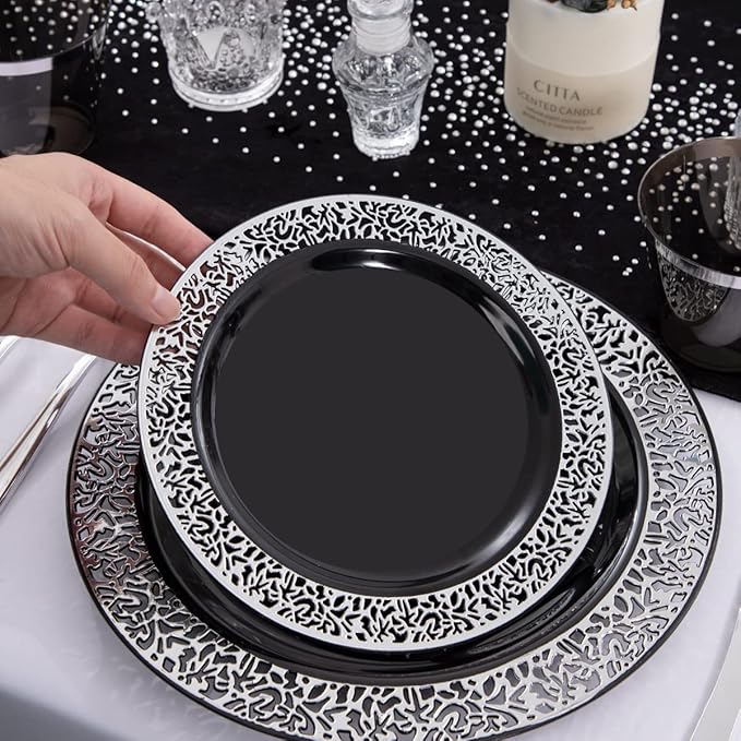 NOCCUR 210PCS Black and Silver Dinnerware Set - Image 4