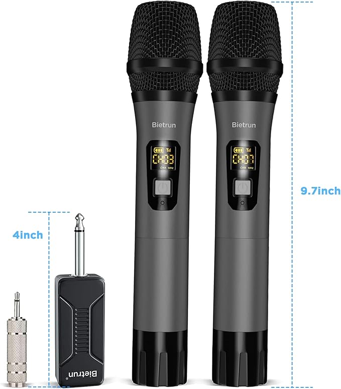 Wireless Microphone, Bietrun UHF Metal Dual Handheld Cordless Dynamic Mic System - Image 7