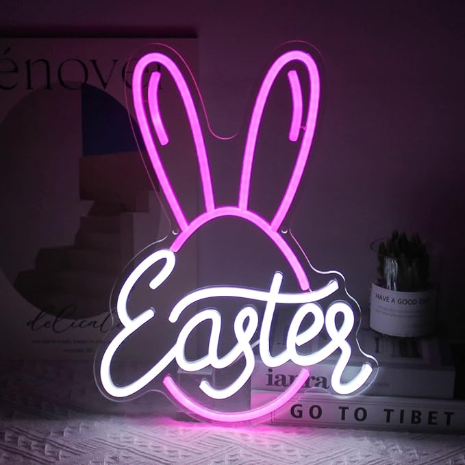 Easter Bunny Egg Neon Sign Pink Rabbit Ears Neon Light Easter Day LED Neon Signs by Kullneon
