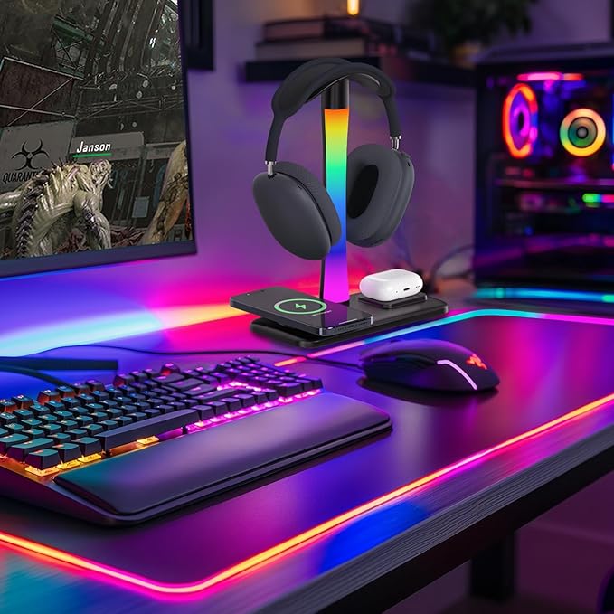 Headphone Stand with Wireless Charger, Gaming HeadsetStand with RGB Light Mode - Image 8