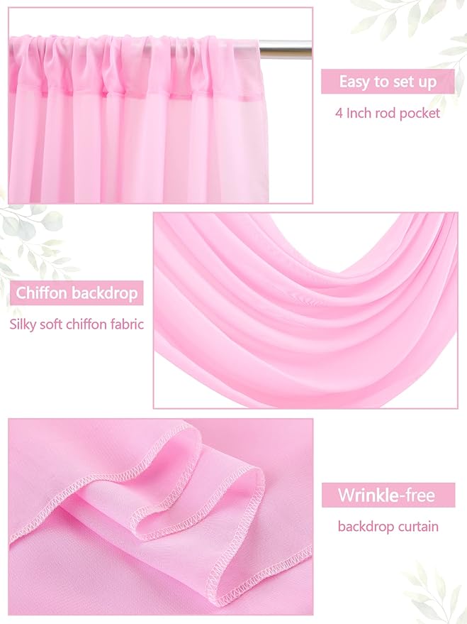 PARTISKY 10x7ft Pink Chiffon Backdrop Curtains, Wrinkle-Free Sheer Fabric Photo - Image 4