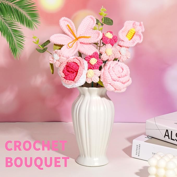 Crochet Flowers Bouquet, Handmade Knitting Crochet Flowers, Tulips Flower and - Image 3