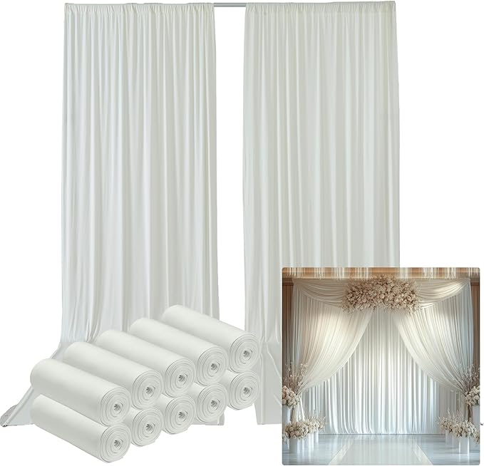 50ftx14FT Wrinkle Free Ivory Backdrop Curtain, 10 Panels 14FT Height Ivory by LeegleriTableSkirt