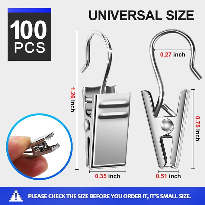 Teenitor 100 PCS Small Curtain Hooks Curtain Clips Bag Clips, Stainless Steel - Image 2