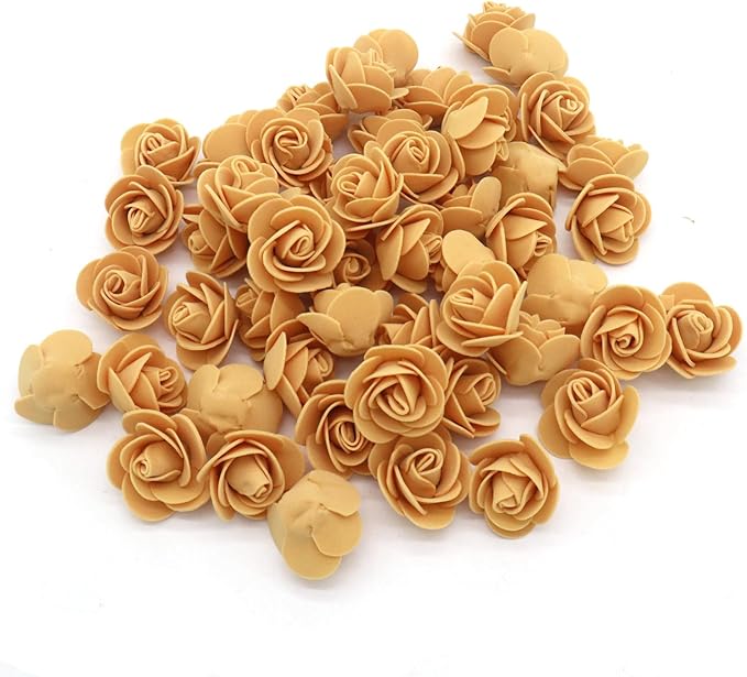 Artificial Flowers 100PCS 3CM Mini Gold Yellow Fake Roses by J-Rijzen