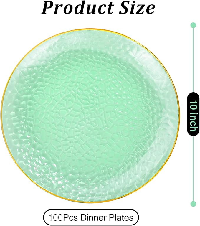 Rubtlamp 100 Pcs Green And Gold Plastic Plates - Image 2