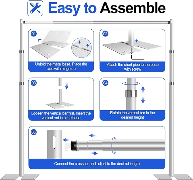 FUDESY Pipe and Drape Stand Kit, 10x10ft Heavy Duty Adjustable Metal Backdrop - Image 6