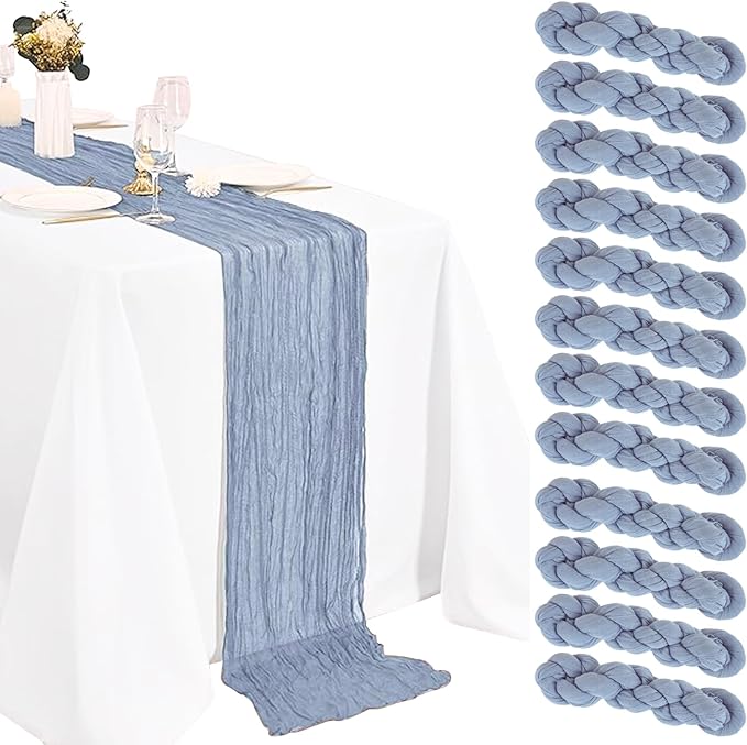 12 Pack Dusty Blue Cheesecloth Table Runner 20 x 120 inch Gauze 10FT Semi Sheer by STRCOZY