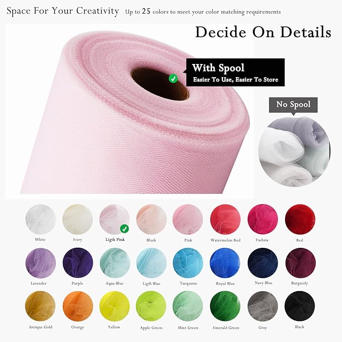 Light Pink Tulle Fabric Rolls 54 Inch by 40 Yards Tulle Bolt Spool - Image 3