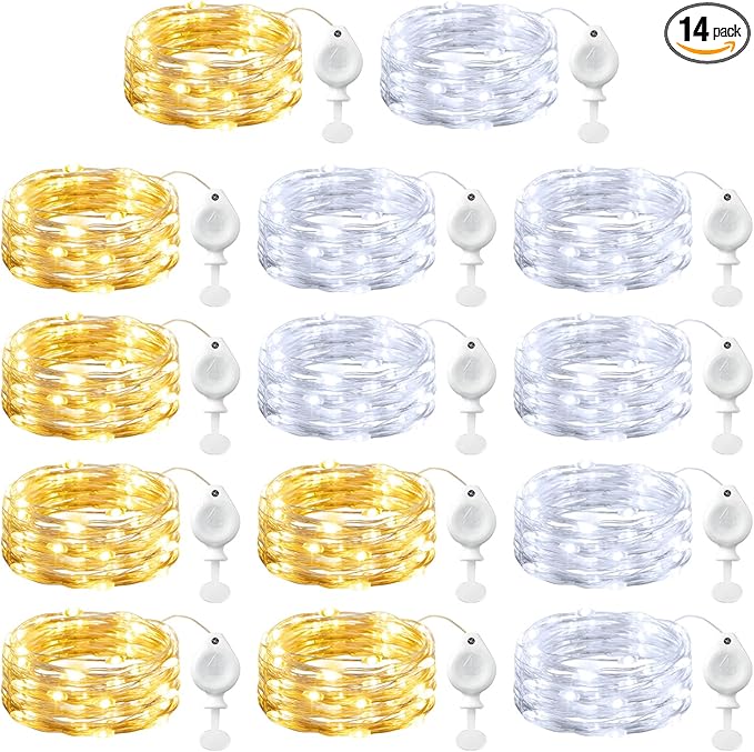 Brightown 14 Pack Warm White and White LED Fairy Lights Battery Operated String by Brightown