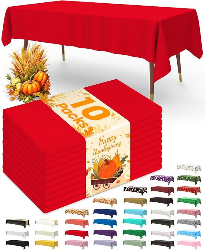 Pureegg Plastic Table Cloth Disposable 10 Pack, 54 x 108 Inch Table Cloths by Pureegg