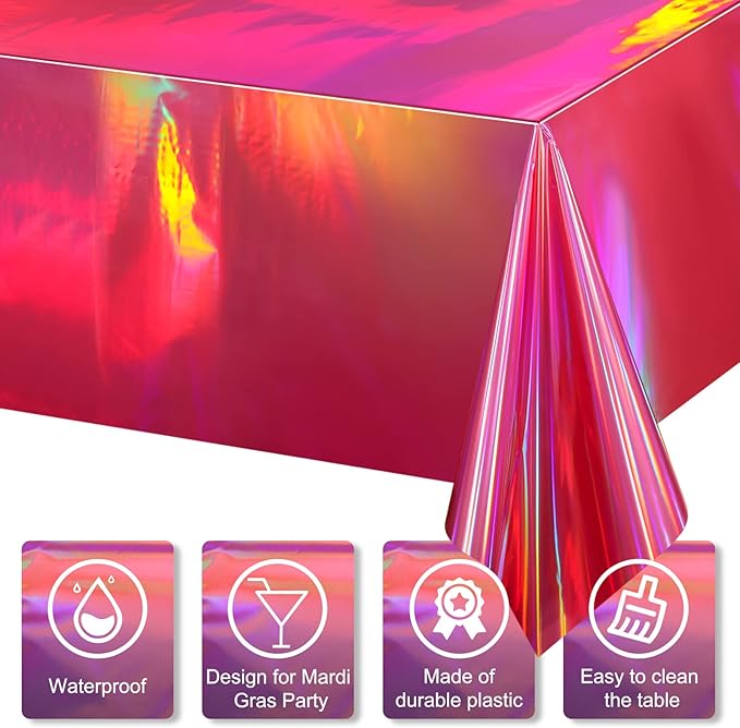 8 Pack Hot Pink Iridescence Plastic Tablecloths Shiny Disposable Laser - Image 3